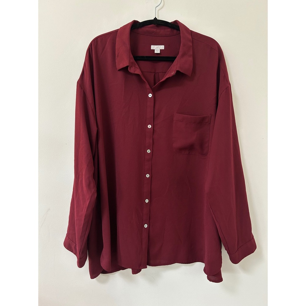 J. Jill Button Down Shirt Womens 3X Burgundy Dark Academia Long Sleeve Blouse
